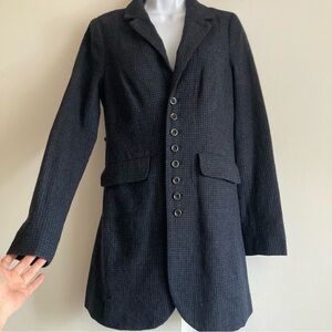 Free People 100% Wool Dark Blue Houndstooth Check Longline Riding Blazer, Sz 4